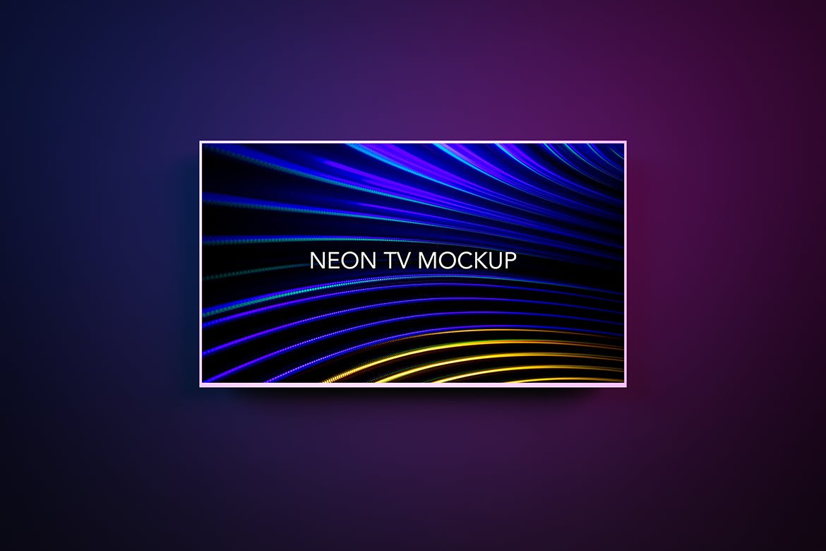 逼真霓虹电视屏幕演示PSD样机模板 Neon TV Mockup_img_2