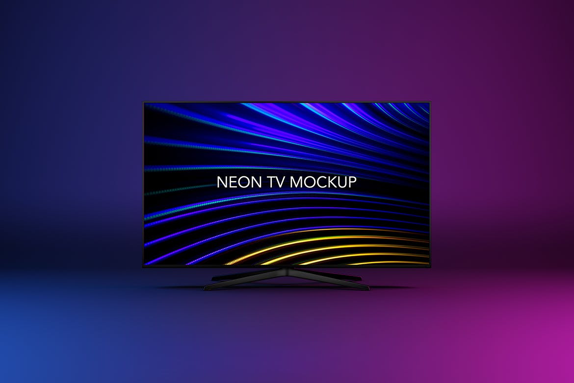 逼真霓虹电视屏幕演示PSD样机模板 Neon TV Mockup_img_2