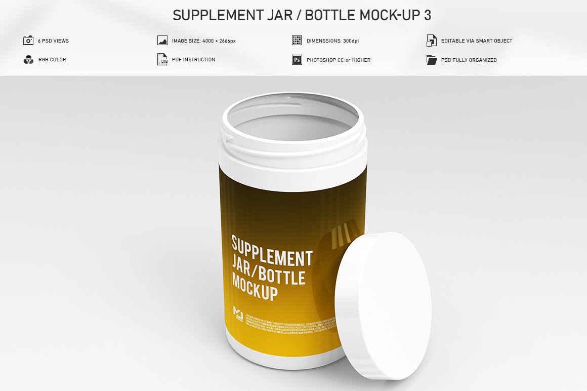 6个药物补充瓶标签设计贴图样机模板 Supplement Jar / Bottle Mock-Up 3_img_2