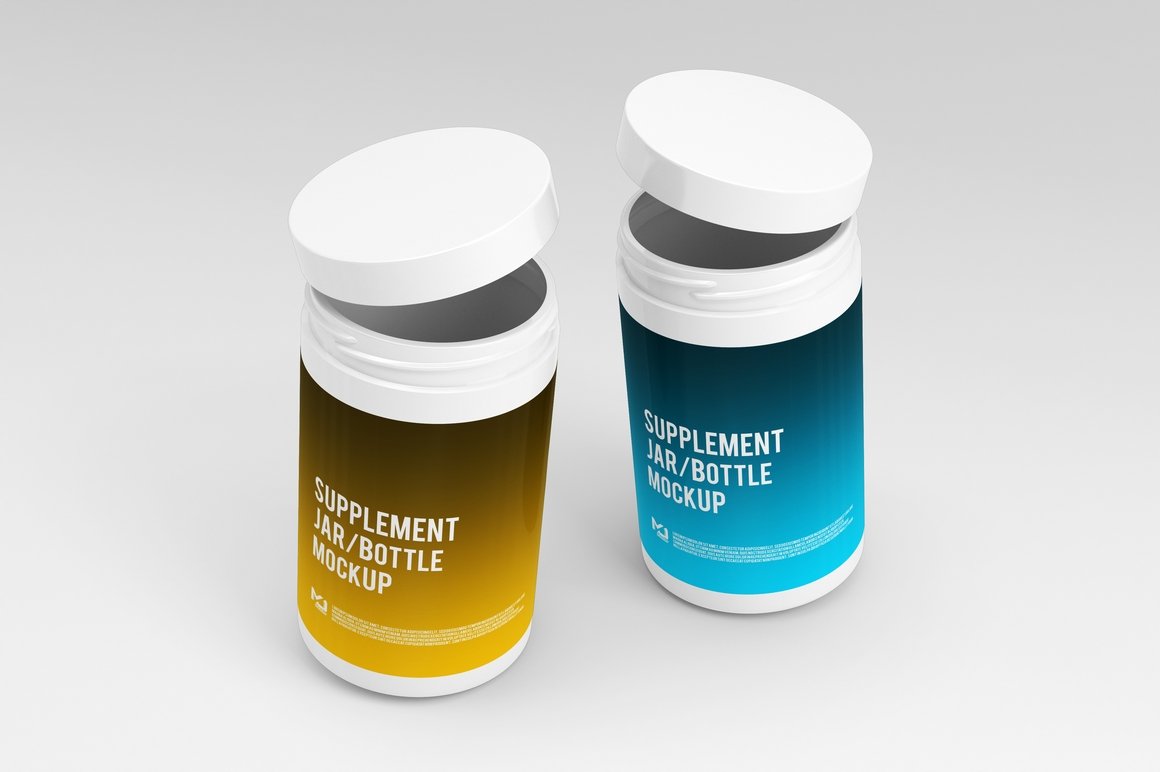 6个药物补充瓶标签设计贴图样机模板 Supplement Jar / Bottle Mock-Up 3_img_2