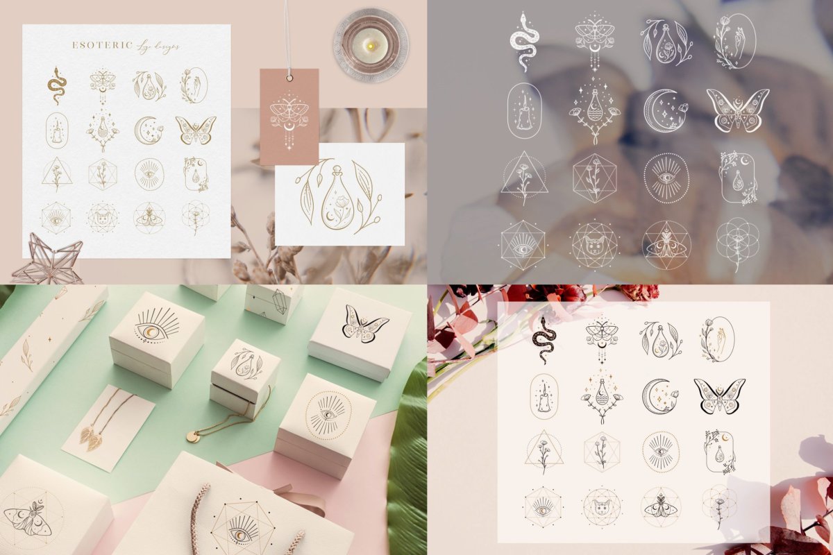 28套神秘优雅花卉树叶月亮蝴蝶艺术线条徽标Logo设计矢量素材 SALE Logo Bundle ~ Mystic Designs_img_2