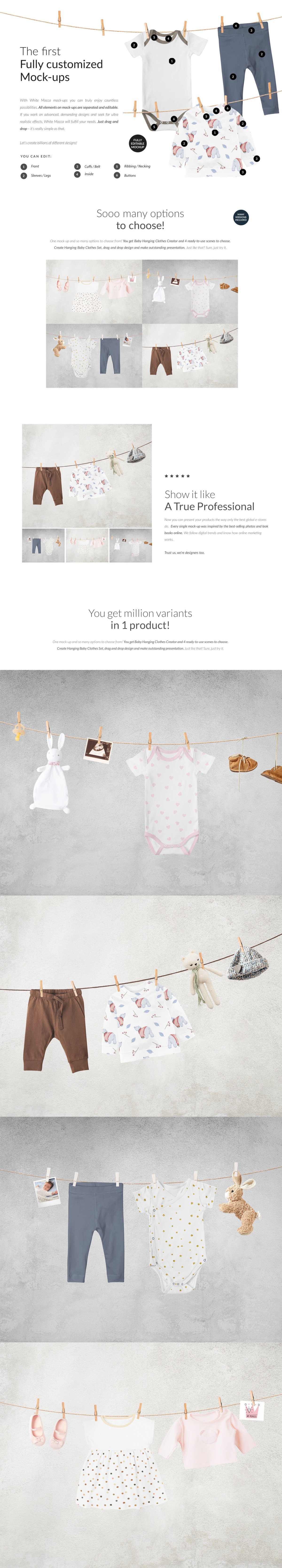 时尚婴儿连衣服装印花图案设计贴图样机 Baby Clothes Creator Kit Mock-ups_img_2