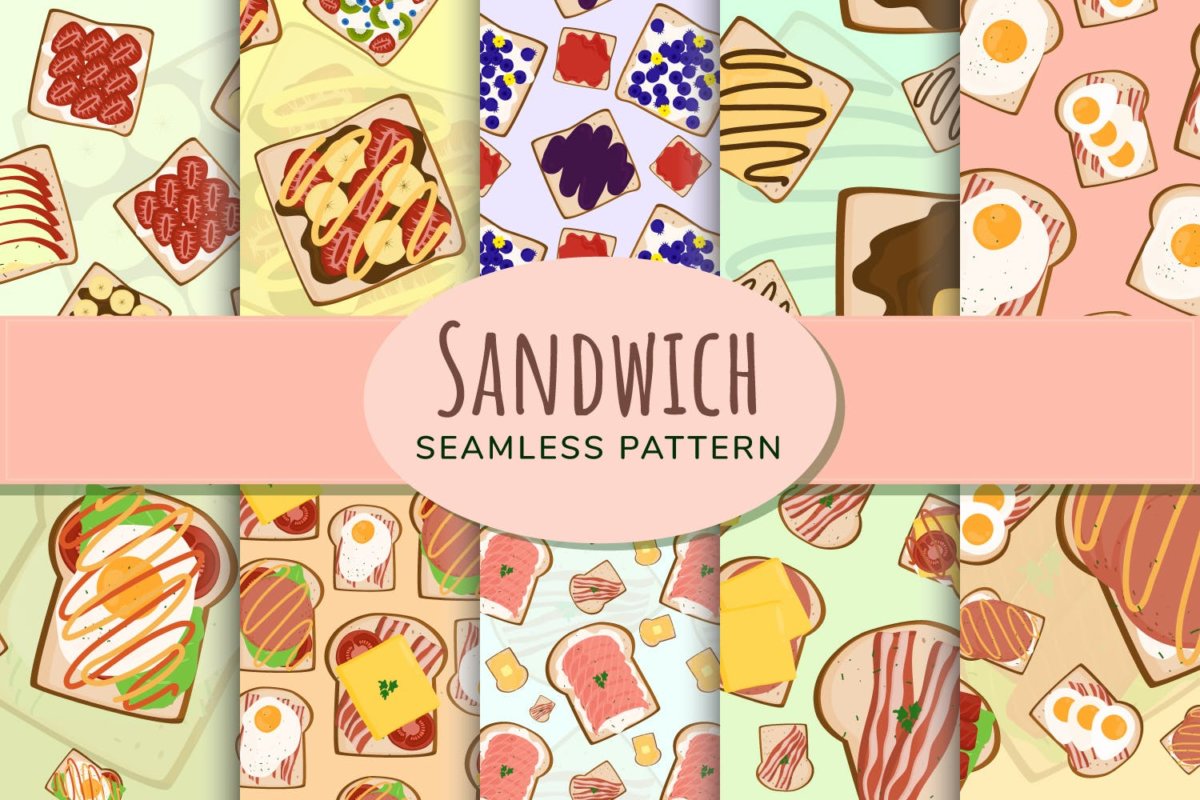 时尚三明治手绘插画PNG透明背景图片 Sandwich Seamless Pattern_img_2