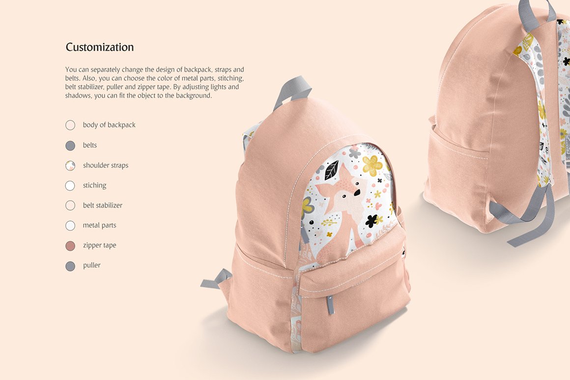 时尚女式背包印花图案设计贴图样机 Backpack Mockup_img_2