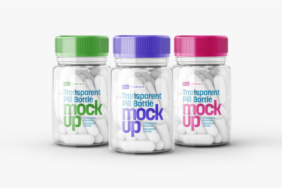 6款高清透明塑料药瓶设计贴图样机合集 Transparent Pill Bottle Mockup Set_img_2