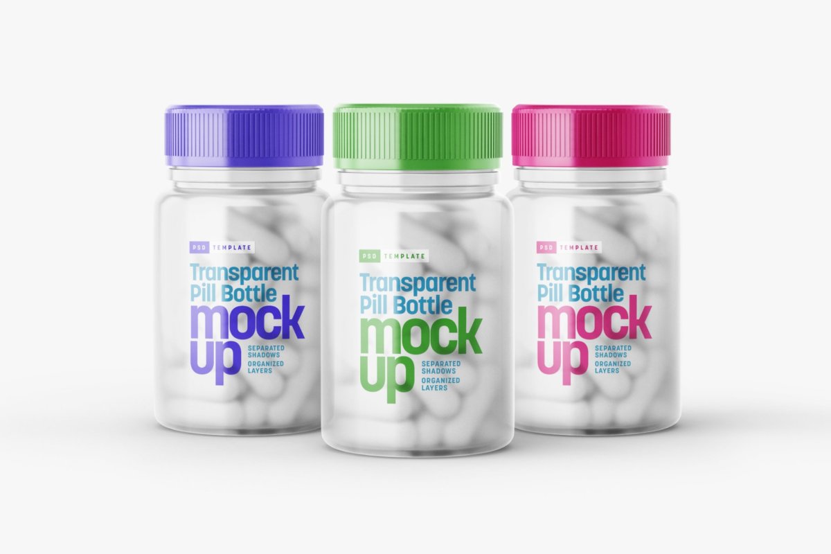 6款高清透明塑料药瓶设计贴图样机合集 Transparent Pill Bottle Mockup Set_img_2