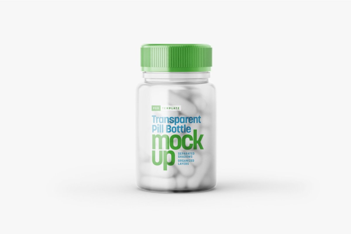 6款高清透明塑料药瓶设计贴图样机合集 Transparent Pill Bottle Mockup Set_img_2