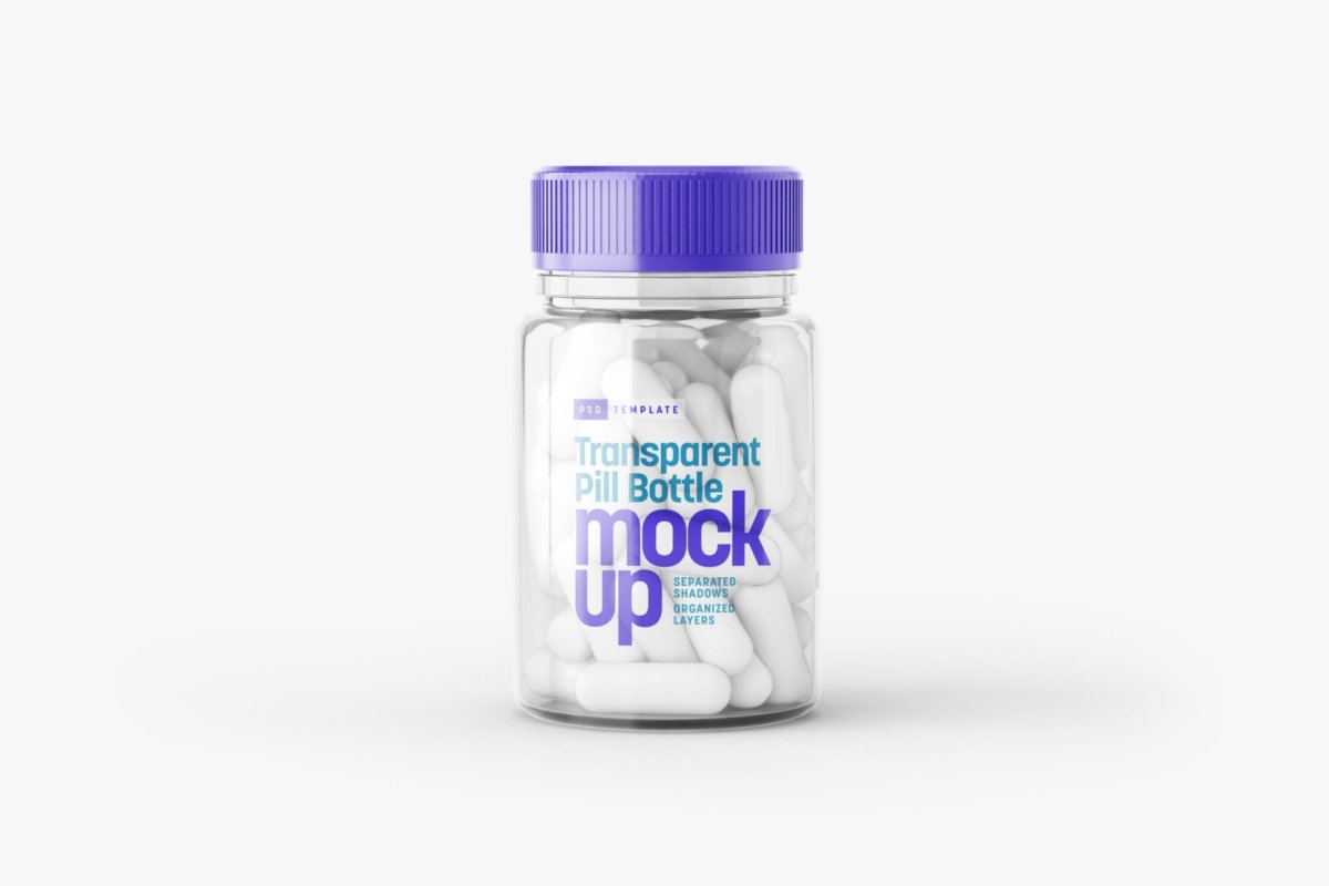 6款高清透明塑料药瓶设计贴图样机合集 Transparent Pill Bottle Mockup Set_img_2