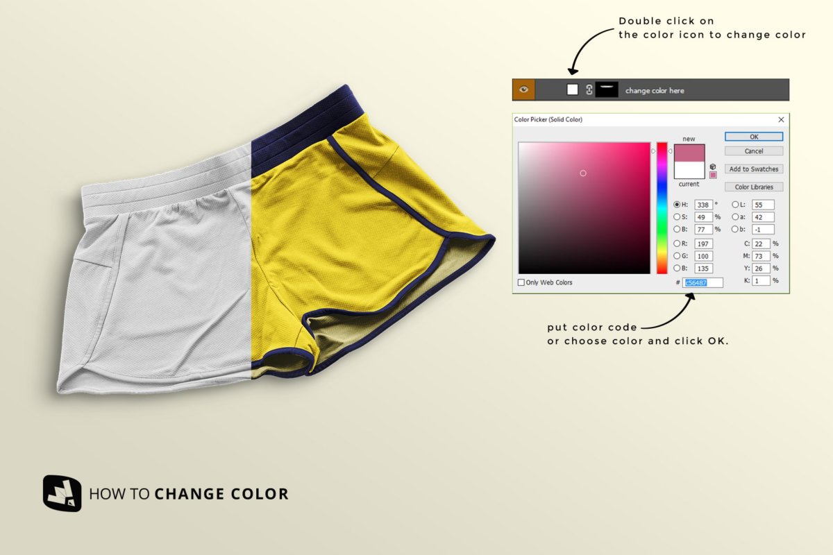 简约女性运动短裤印花图案设计贴图样机 Female Sportswear Shorts Mockup_img_2