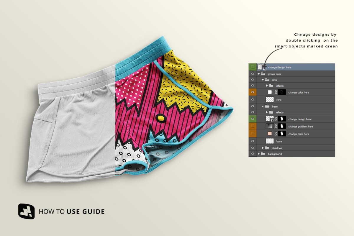 简约女性运动短裤印花图案设计贴图样机 Female Sportswear Shorts Mockup_img_2