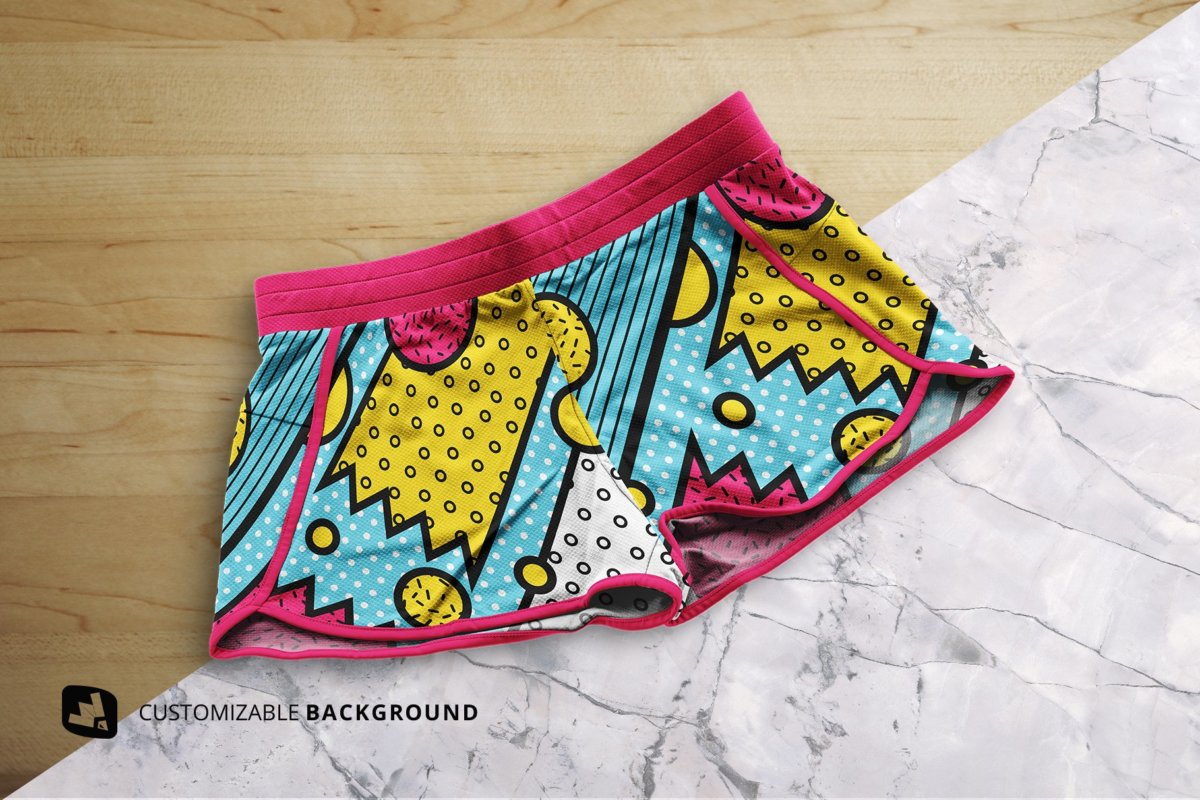 简约女性运动短裤印花图案设计贴图样机 Female Sportswear Shorts Mockup_img_2