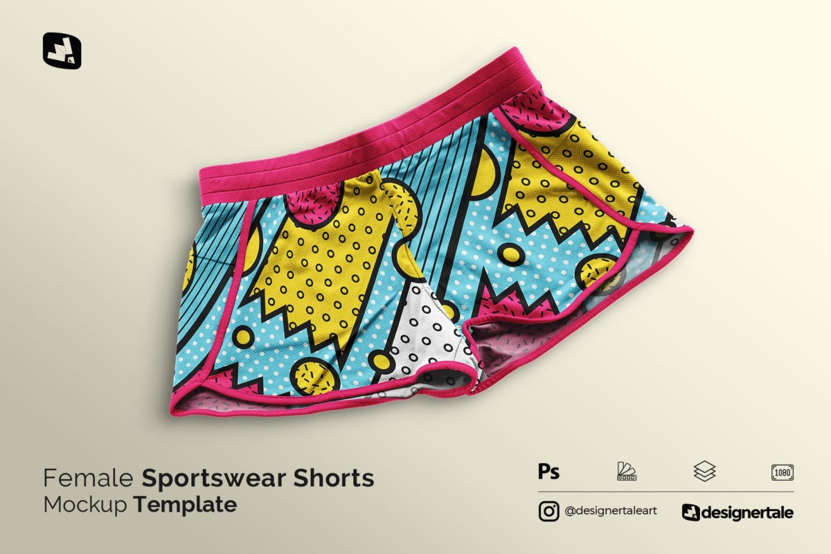 简约女性运动短裤印花图案设计贴图样机 Female Sportswear Shorts Mockup_img_2