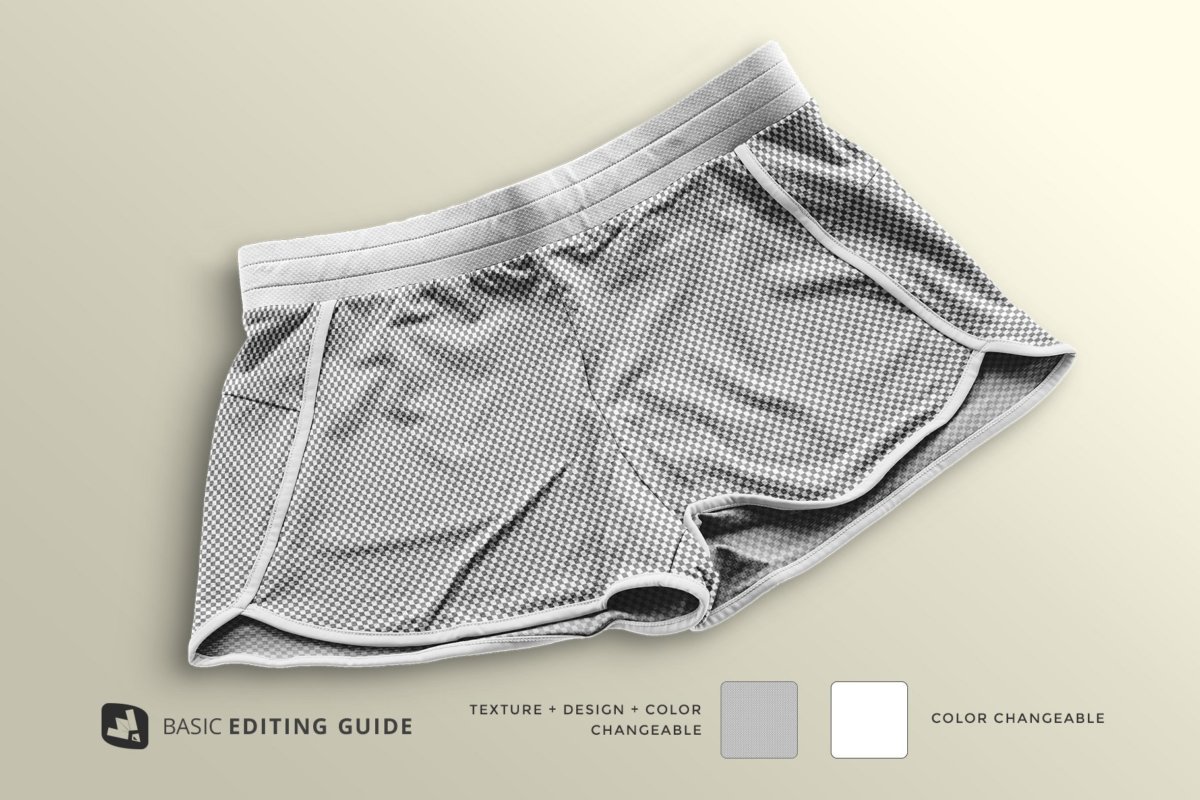 简约女性运动短裤印花图案设计贴图样机 Female Sportswear Shorts Mockup_img_2