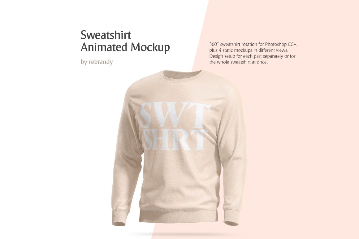 逼真运动衫印花图案设计贴图动态演示样机 Sweatshirt Animated Mockup_img_2