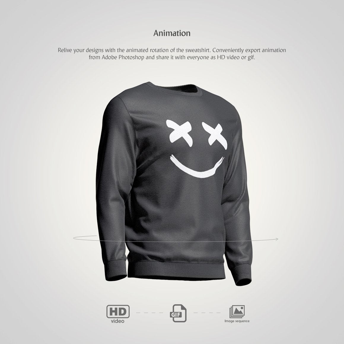 逼真运动衫印花图案设计贴图动态演示样机 Sweatshirt Animated Mockup_img_2