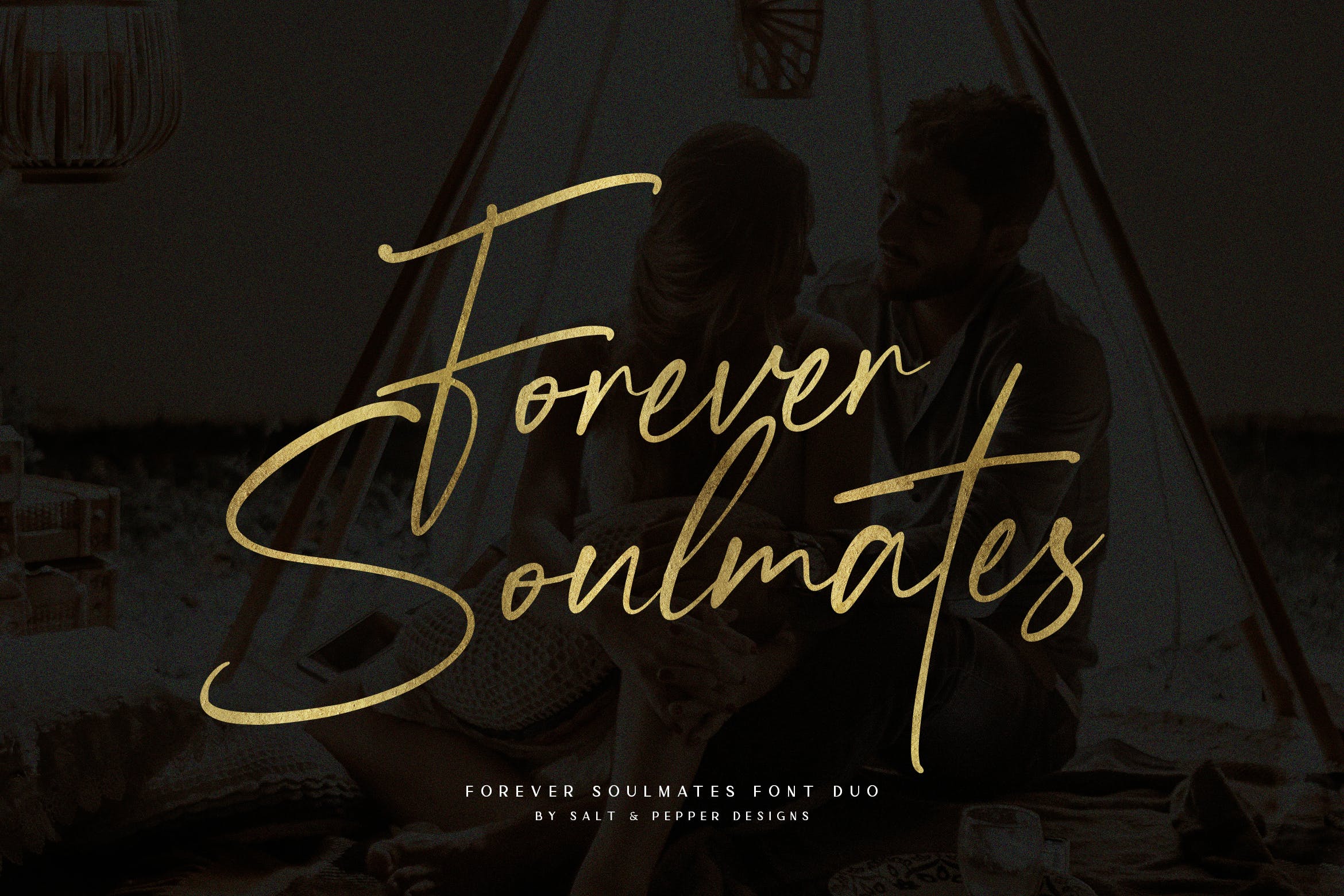 优雅浪漫海报标题徽标logo设计无衬线字体素材 Forever Soulmates Font Duo_img_2