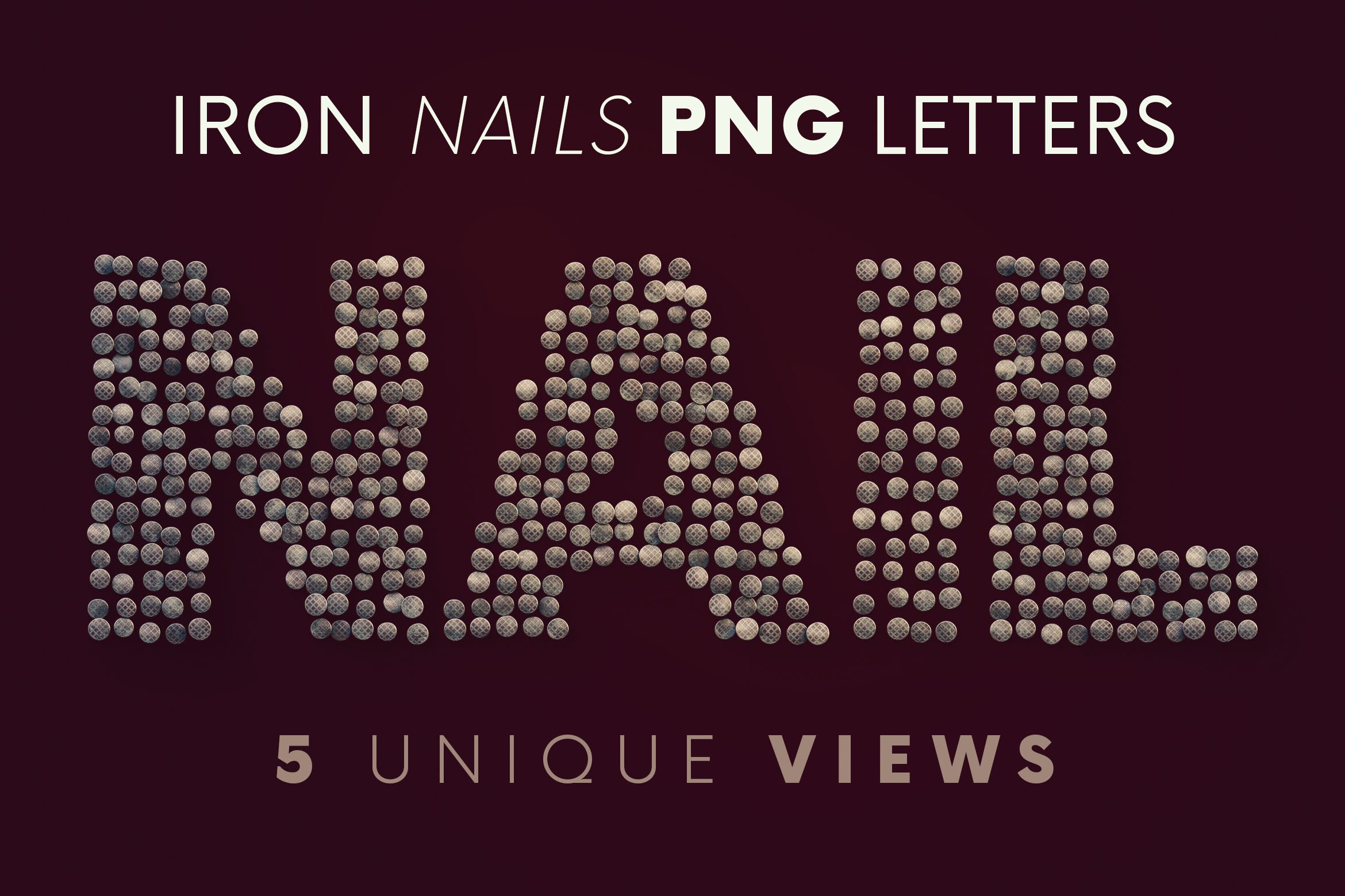 创意高清粗糙铁钉字母数字PNG透明图片设计素材 Iron Nails - 3D Lettering_img_2