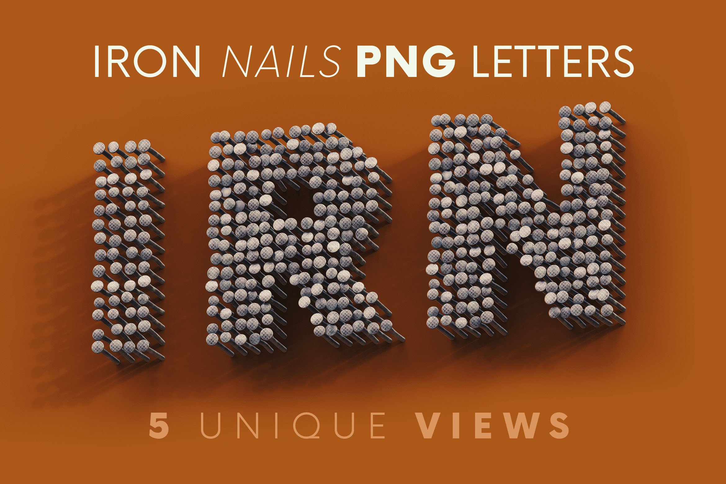 创意高清粗糙铁钉字母数字PNG透明图片设计素材 Iron Nails - 3D Lettering_img_2