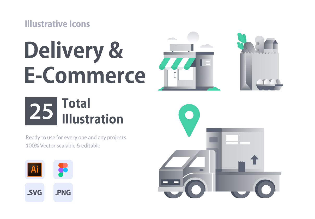 24款精美渐变快递外卖金融WEB设计矢量图标素材 Delivery & E-Commerce Illustrative Icons_img_2