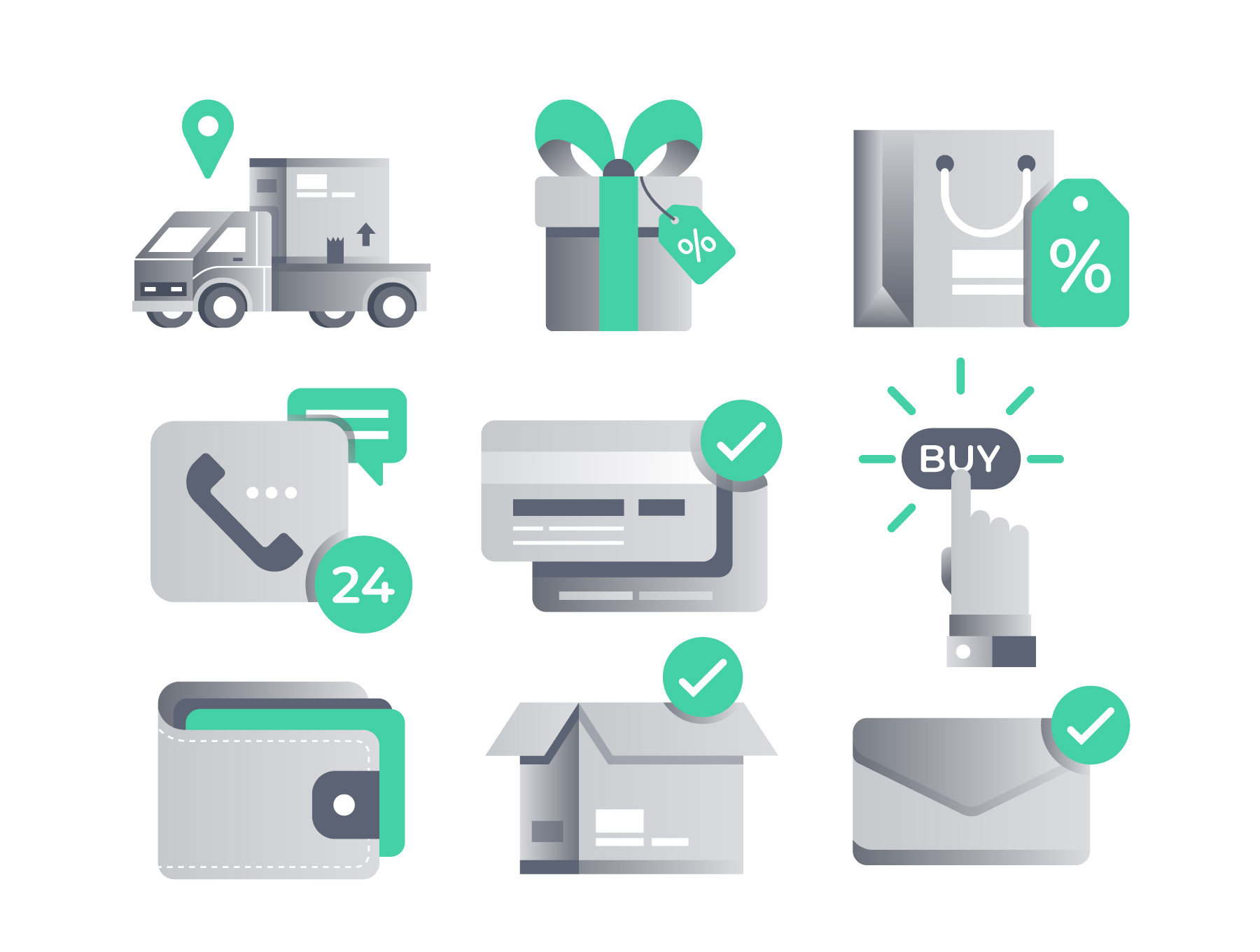 24款精美渐变快递外卖金融WEB设计矢量图标素材 Delivery & E-Commerce Illustrative Icons_img_2