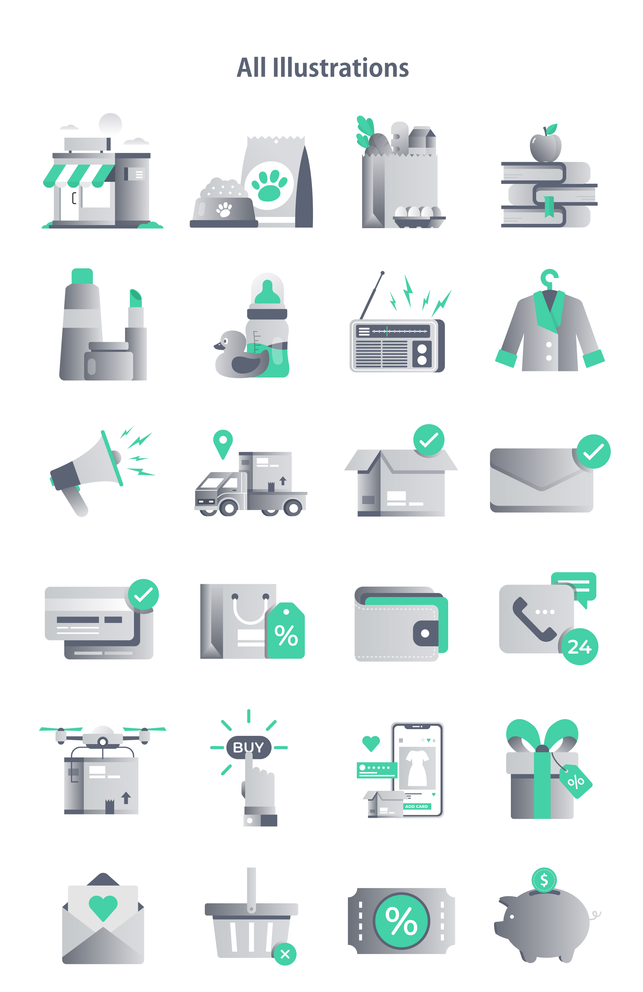 24款精美渐变快递外卖金融WEB设计矢量图标素材 Delivery & E-Commerce Illustrative Icons_img_2