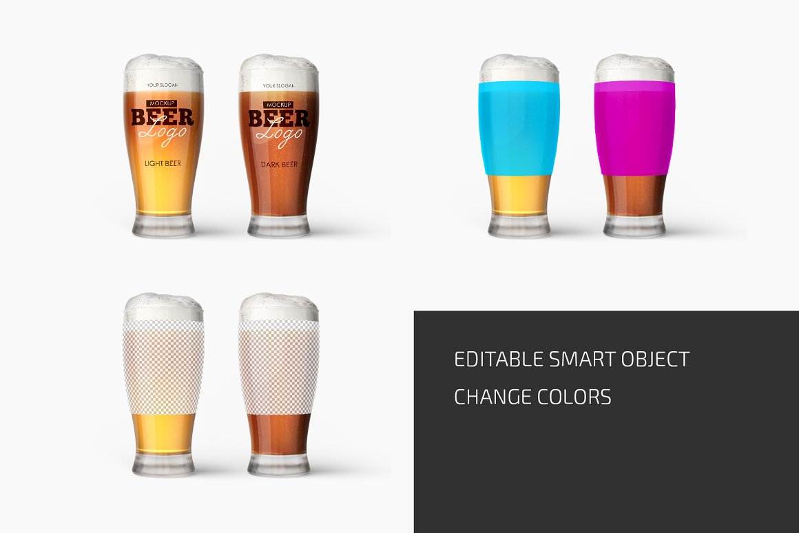 透明啤酒玻璃杯Logo贴图样机模板 Beer Glass Mockup_img_2