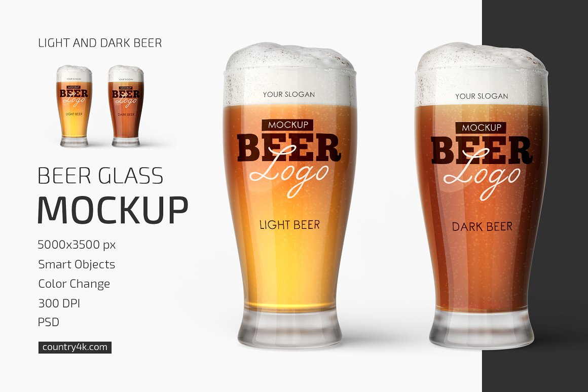 透明啤酒玻璃杯Logo贴图样机模板 Beer Glass Mockup_img_2