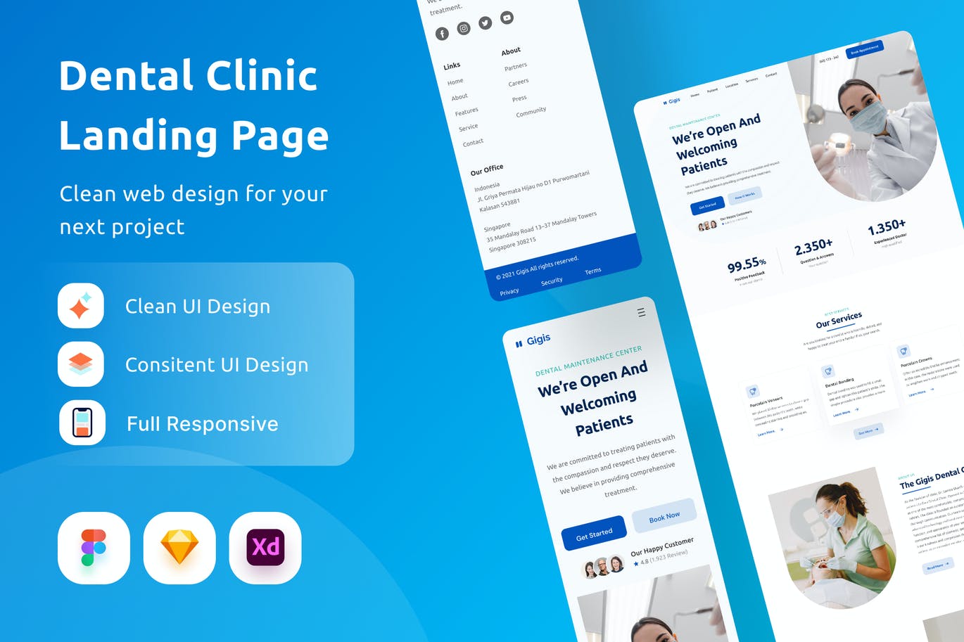 简约医院牙科诊所APP网页UI界面设计套件 Dental Clinic Landing Page_img_2