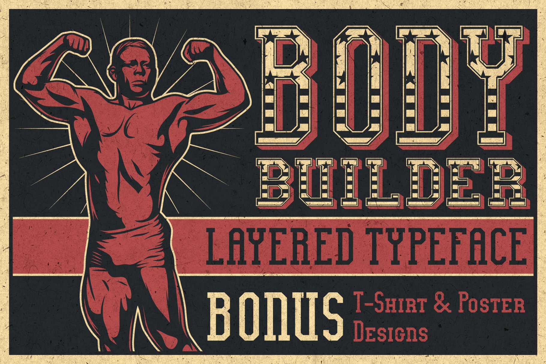 复古老式海报标题徽标Logo设计无衬线英文字体素材 Bodybuilder Font_img_2