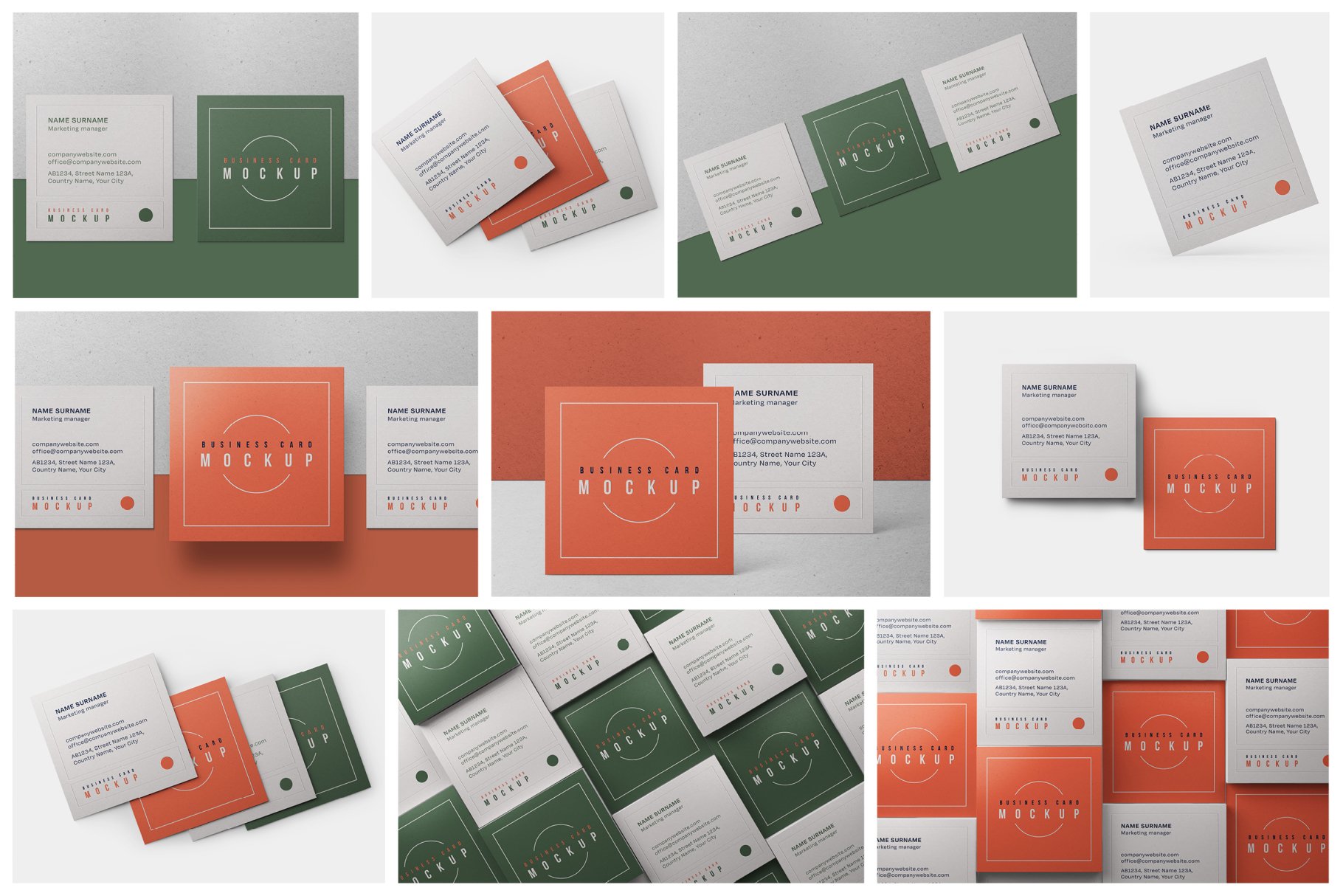 10个方形商务名片卡片邀请卡设计贴图样机合集 Square Business Card Mockup Set_img_2