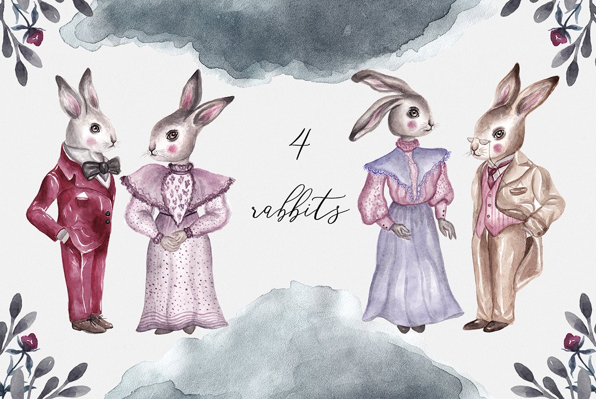 春季复活节水彩兔子PNG透明背景图片素材 Spring Easter Watercolor Rabbits_img_2