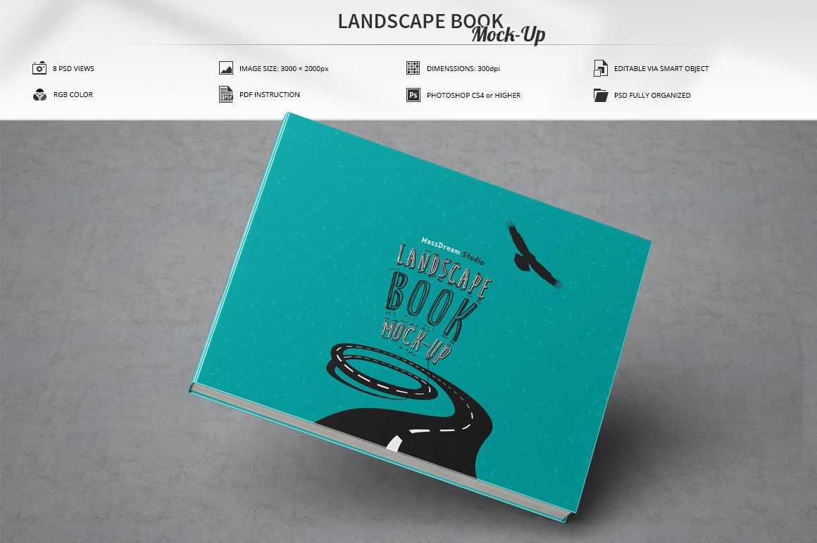 8个精装书封面设计贴图样机模板素材 Landscape Book Mock-Up_img_2