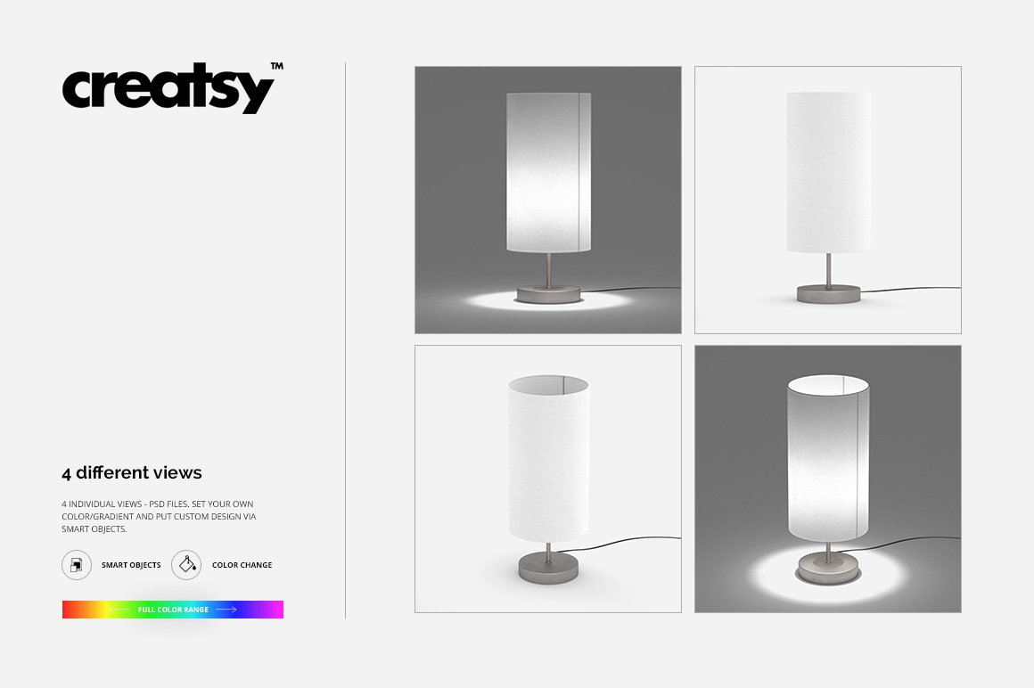 圆形台灯灯罩设计PS贴图样机模板 Lampshade Mockup Set_img_2