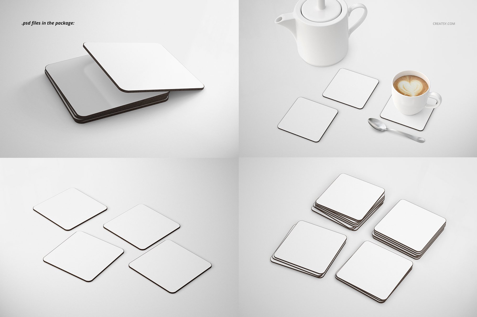 矩形PVC杯垫Logo设计贴图样机模板 Rectangular Coasters Mockup Set_img_2