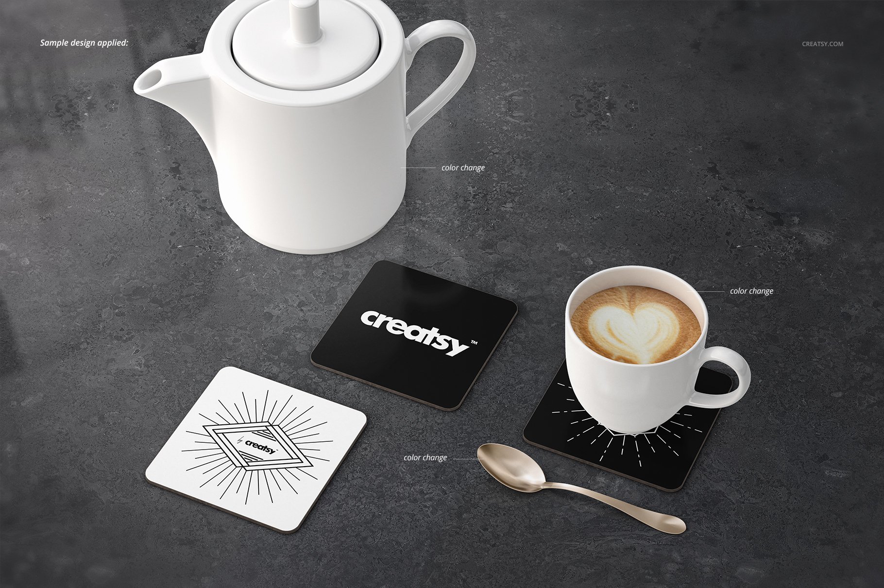 矩形PVC杯垫Logo设计贴图样机模板 Rectangular Coasters Mockup Set_img_2