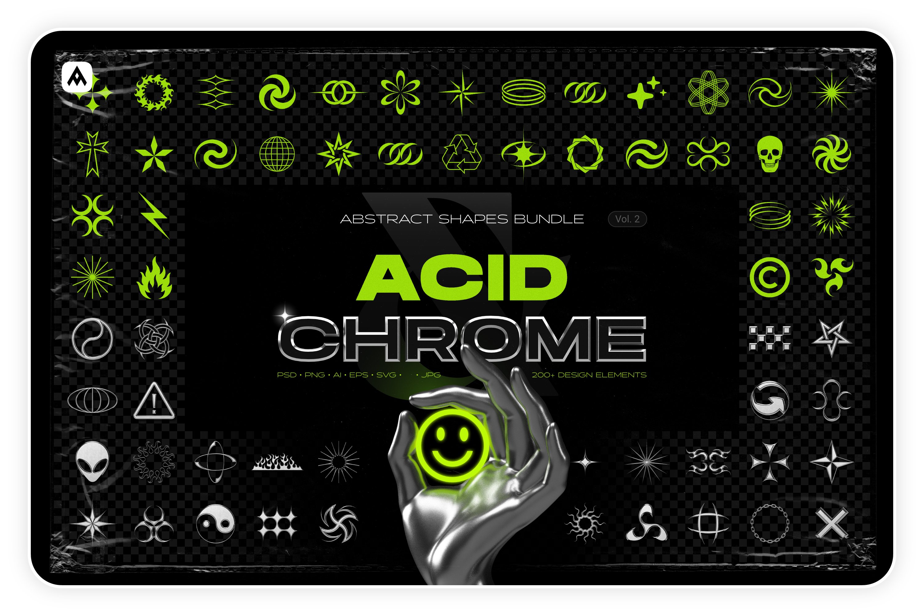 100款潮流抽象金属镀铬酸性几何图形设计素材套装 Acid & Chrome Abstract Shapes Bundle_img_2