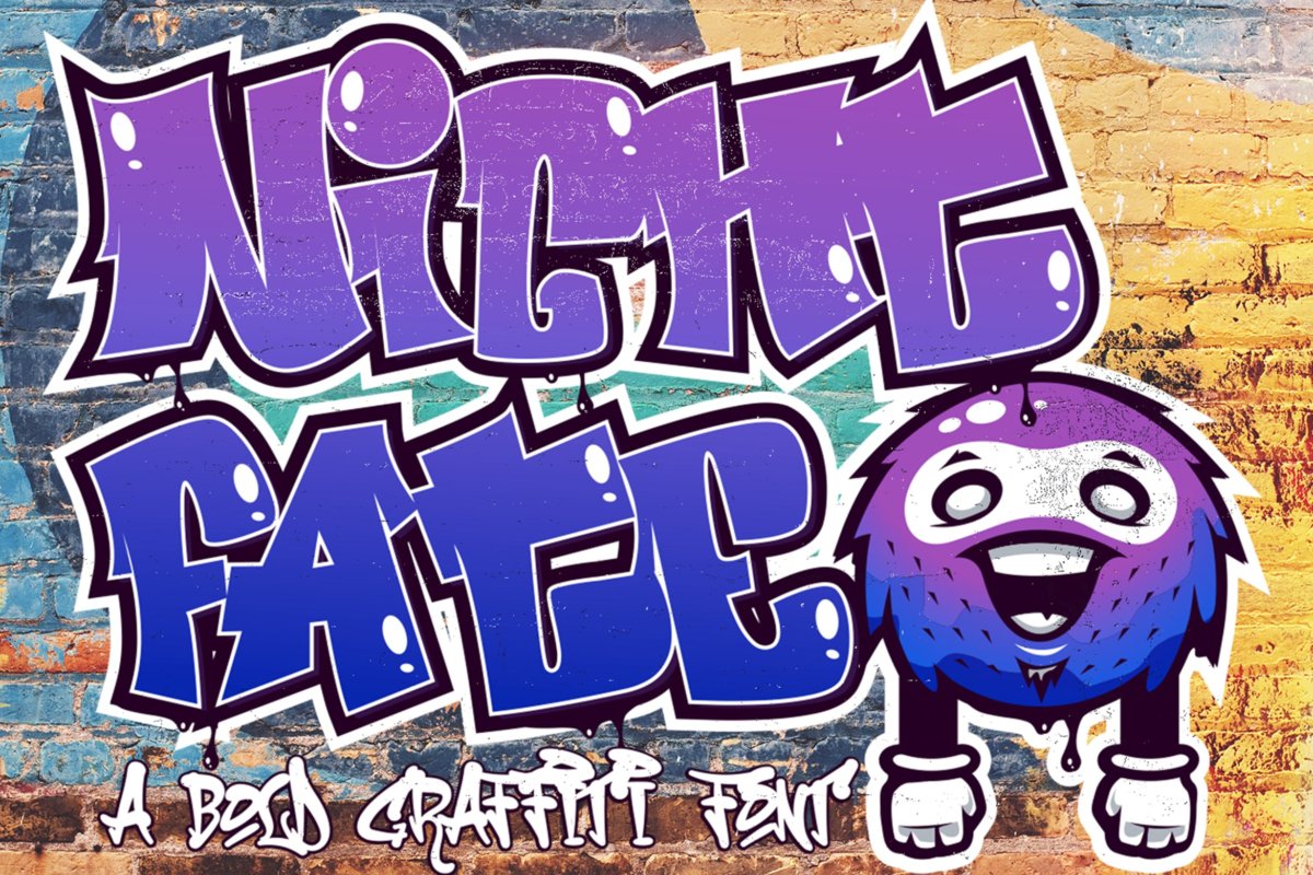 涂鸦风格服装设计广告徽标logo设计装饰性英文字体 Nightfate Graffiti - Bold Graffiti Font_img_2