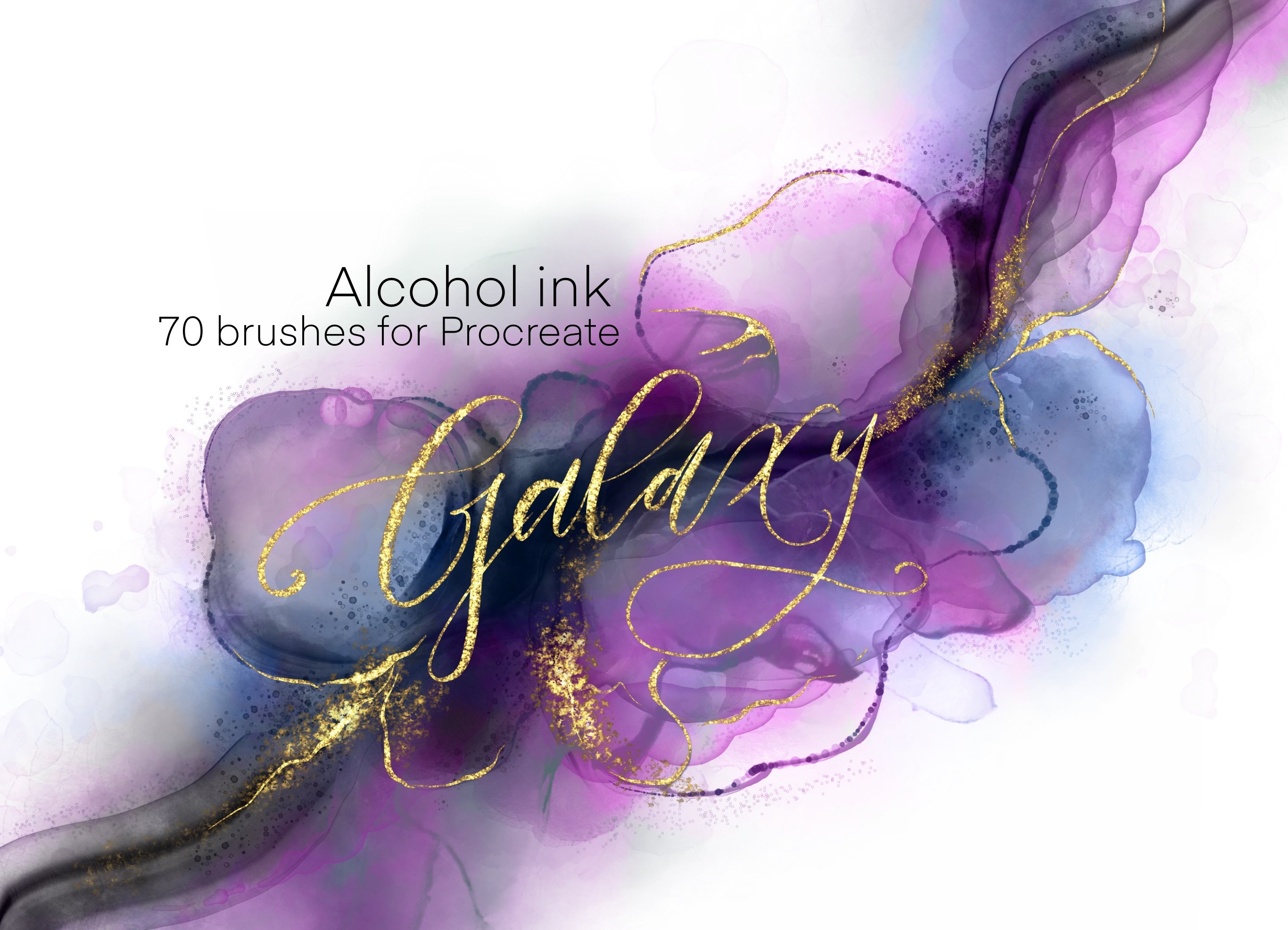 71种酒精水墨艺术绘画Procreate笔刷素材 Galaxy Alcohol Ink Brushset_img_2