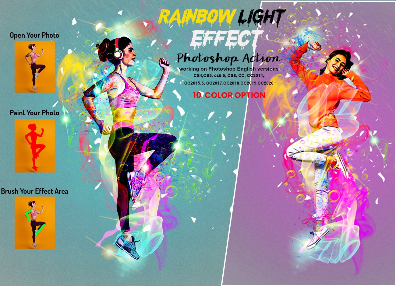 炫彩彩虹光摄影照片修图PS动作模板 Rainbow Light Effect PS Action_img_2