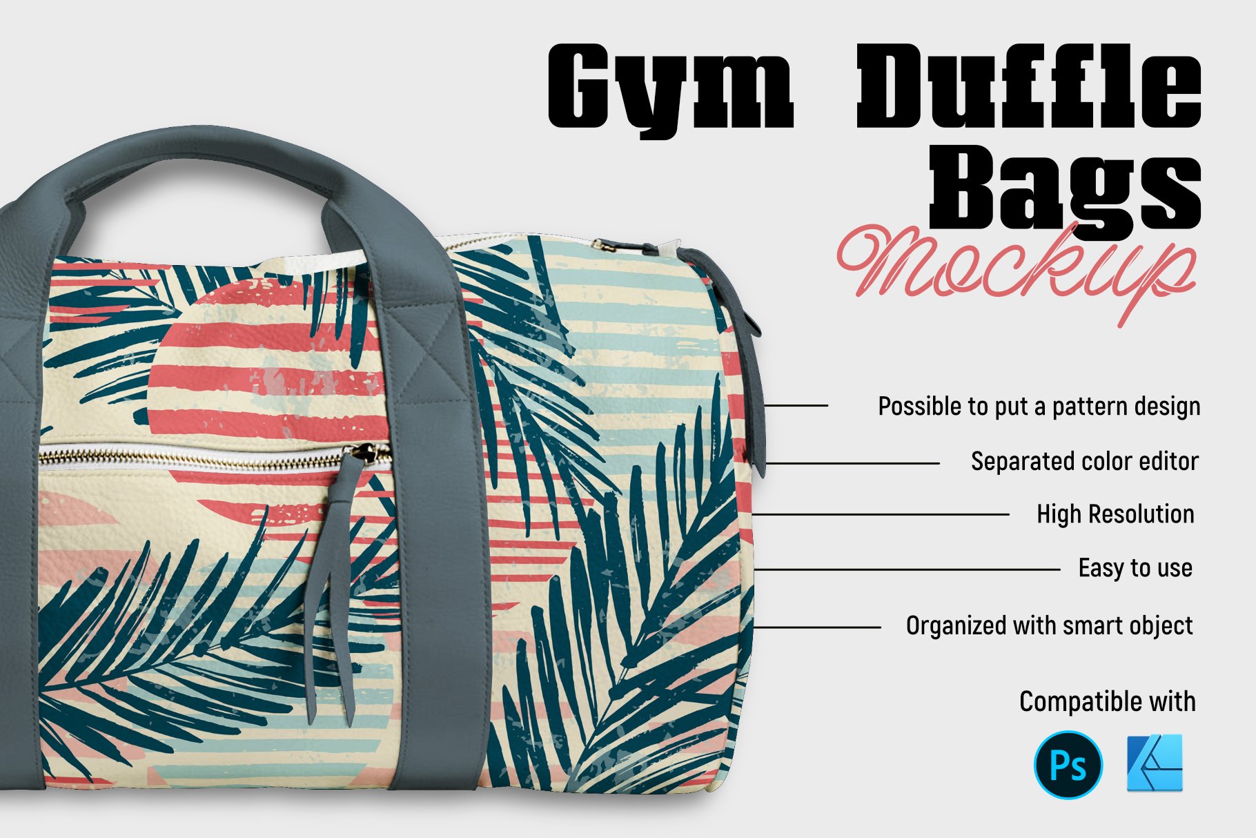 健身运动行李袋印花图案设计样机模板 Gym Duffle Bags Mockup_img_2