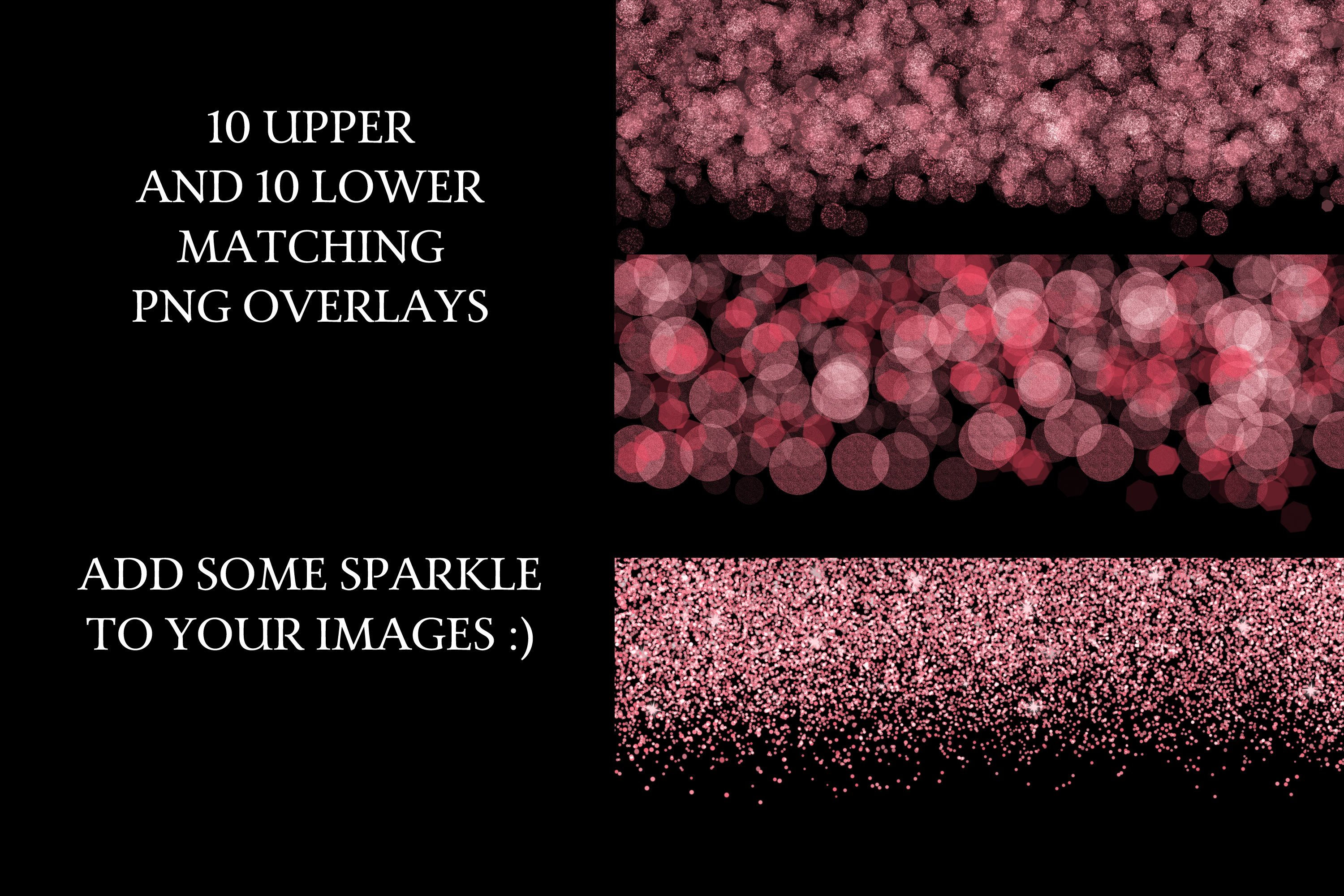 粉红色闪光星星叠加层背景图片PNG格式文件 Rhodonite Pink - 10 Upper & 10 Lower Decorative Overlays_img_2