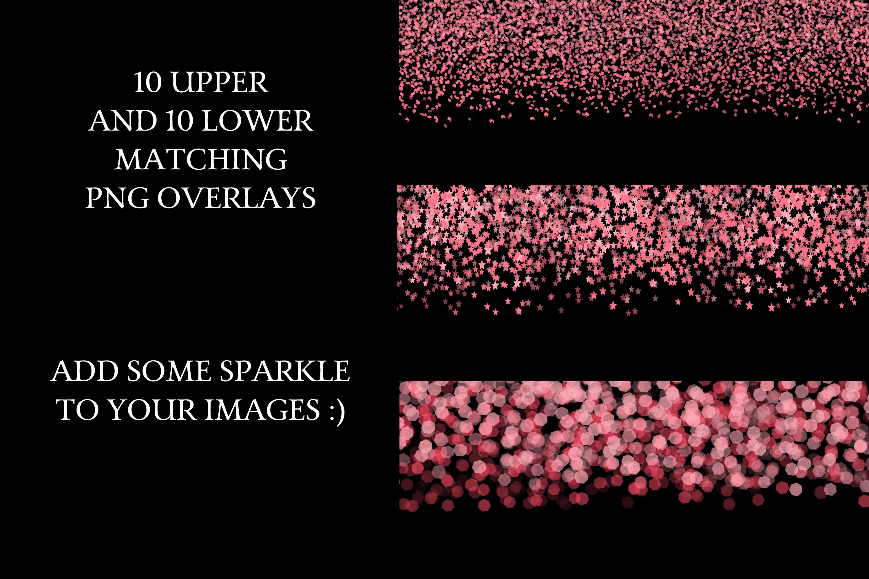 粉红色闪光星星叠加层背景图片PNG格式文件 Rhodonite Pink - 10 Upper & 10 Lower Decorative Overlays_img_2