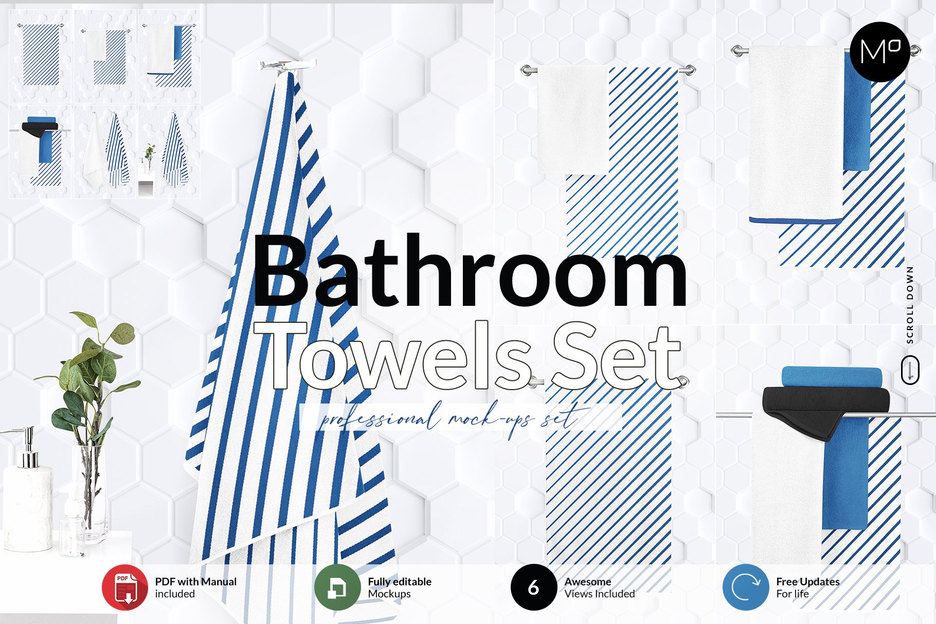 多角度浴室场景浴室毛巾设计贴图样机套装 Bathroom Towel Set Mock-ups_img_2