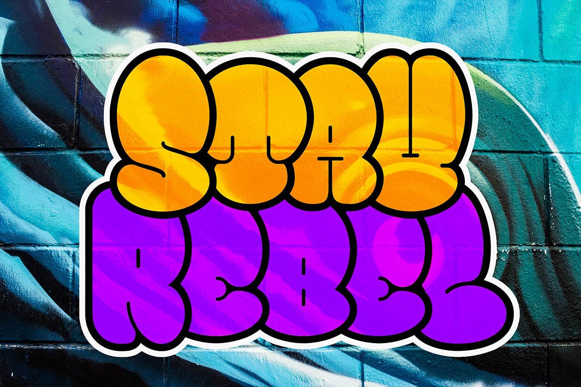 涂鸦风格嘻哈音乐卡通漫画海报设计衬线英文字体素材 Bomber Throw Urban Graffiti Font_img_2