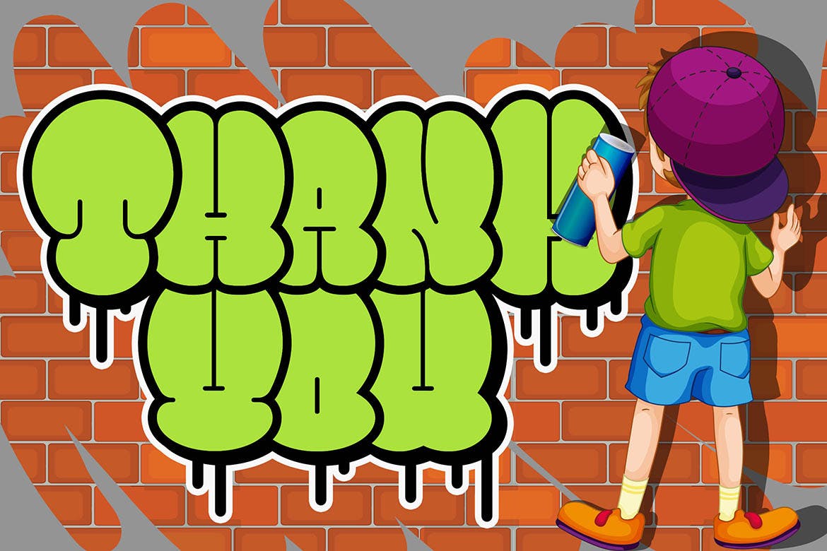 涂鸦风格嘻哈音乐卡通漫画海报设计衬线英文字体素材 Bomber Throw Urban Graffiti Font_img_2