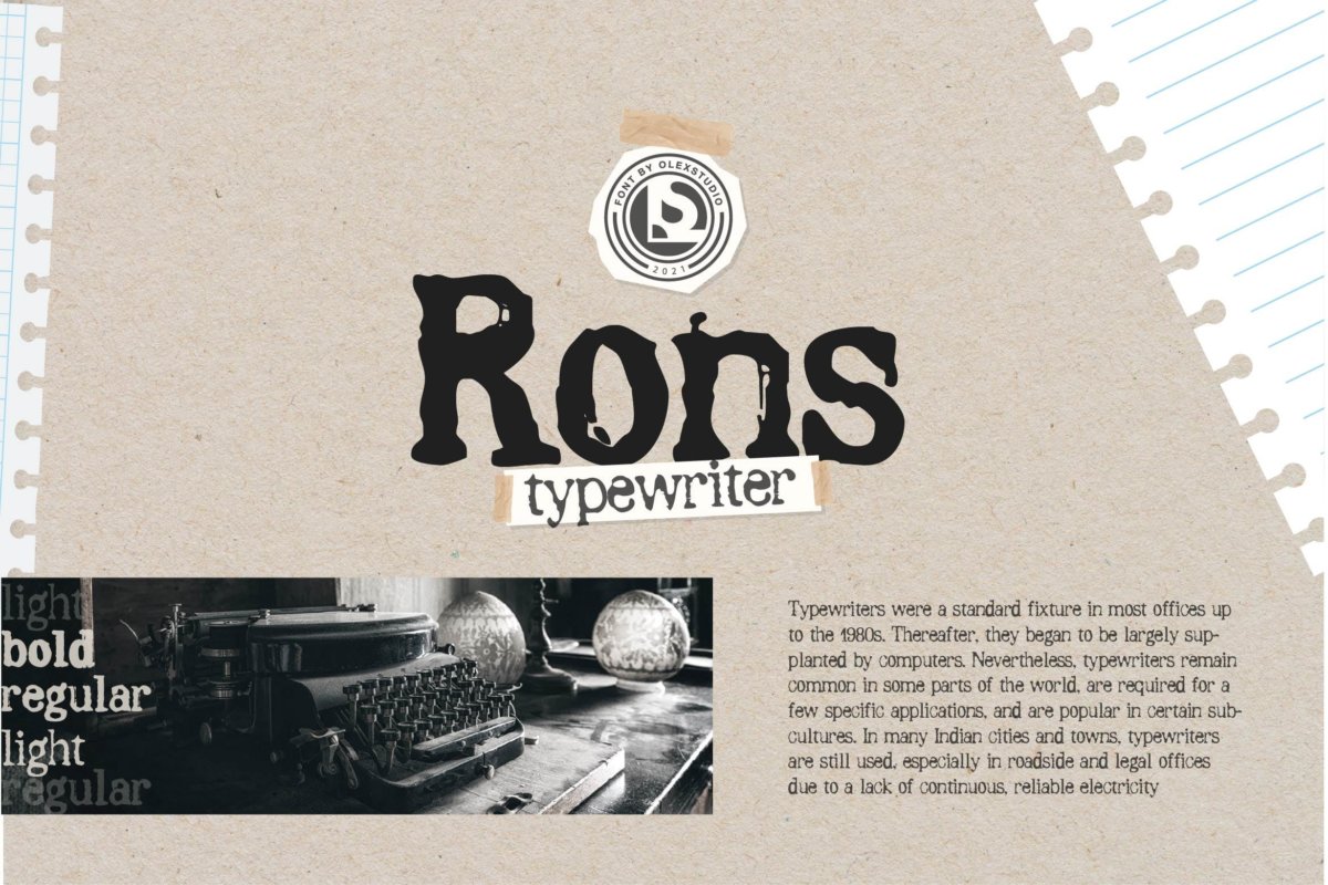 复古打印效果数字标点国际字形设计衬线英文字体素材 RONS - Typewriter_img_2