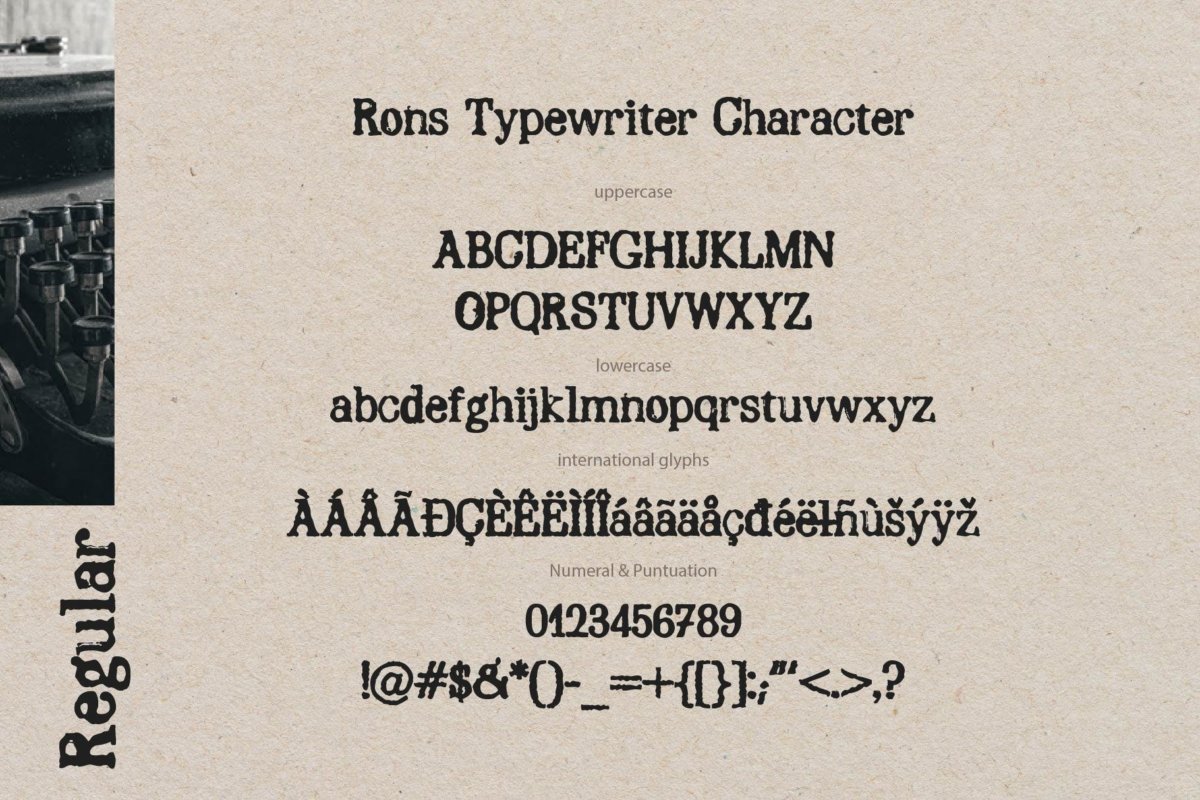 复古打印效果数字标点国际字形设计衬线英文字体素材 RONS - Typewriter_img_2