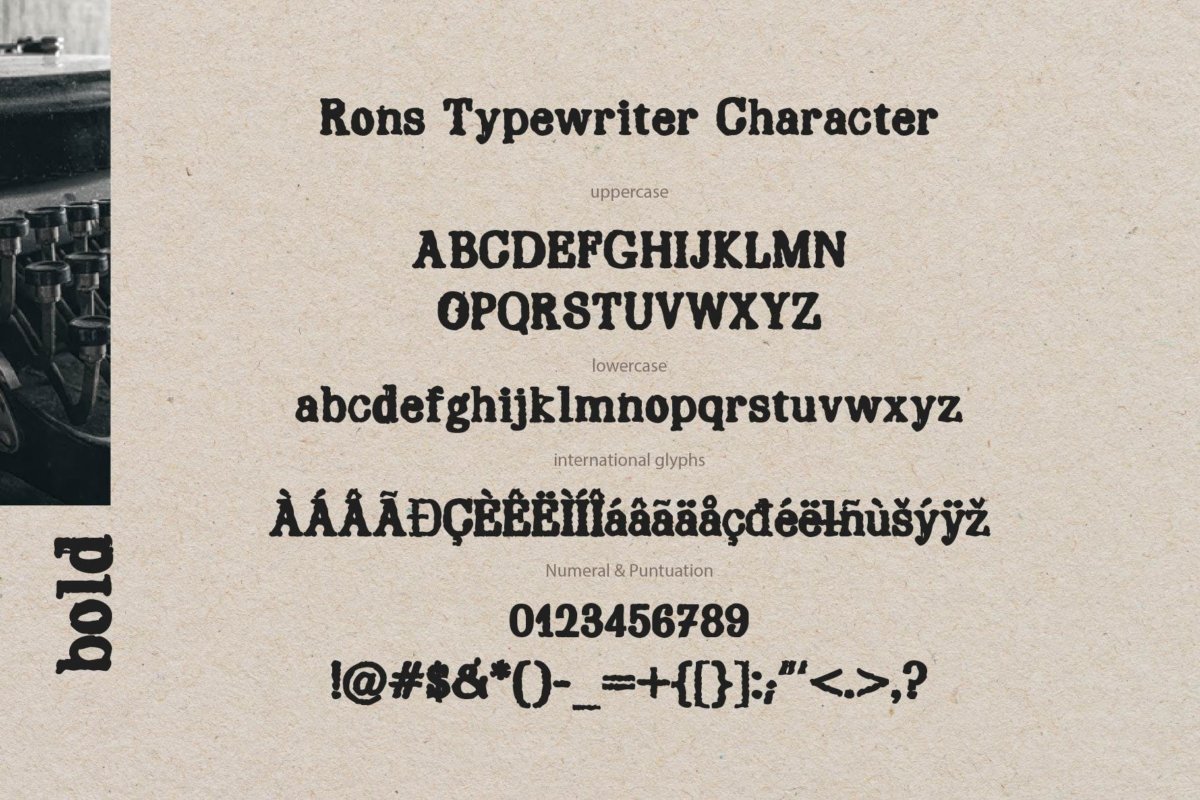 复古打印效果数字标点国际字形设计衬线英文字体素材 RONS - Typewriter_img_2