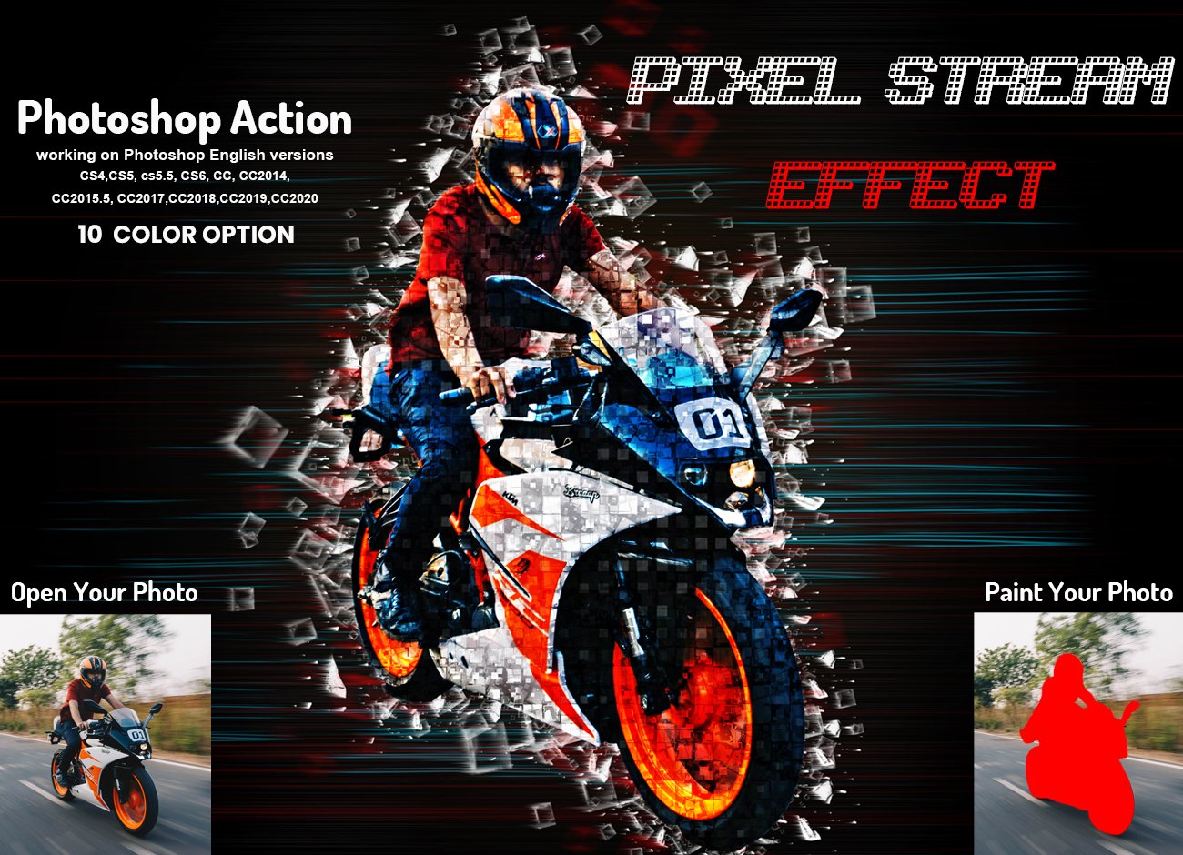 潮流像素流拼贴HDR效果照片处理特效PS动作模板 Pixel Stream Effect Photoshop Action_img_2