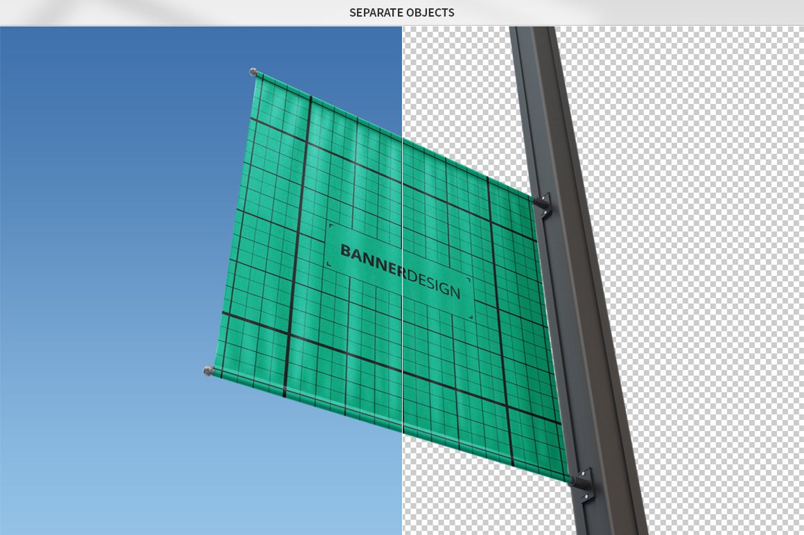 6个街头灯柱条幅广告旗帜贴图样机模板 Square Lamp Post Banner Mock-Up_img_2